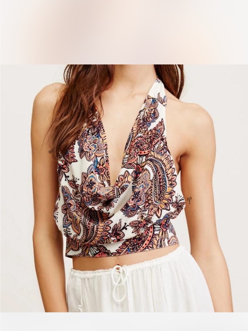 Free People Forever Young Paisley Halter Boho Festival Top